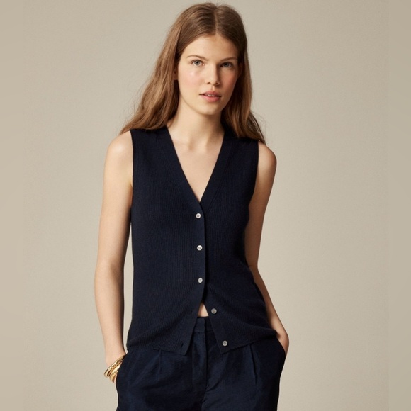 J Crew Cashmere-Silk Blend Sweater Shell - Navy